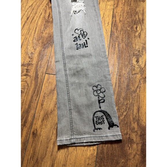 Ninth Hall Rogue Tapered Skinny Jeans Gray Smoke Print Distressed Streetwear 38 - Picture 6 of 12